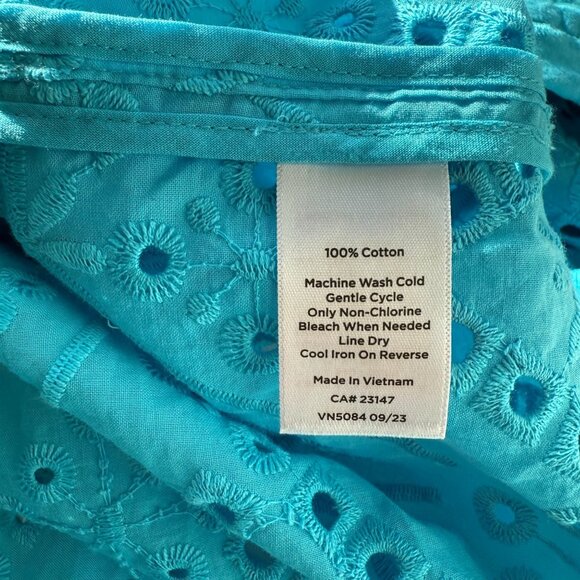 Talbots Long Sleeves Eyelet Boyfriend Button Front Shirt Top Womens LP Blue - Picture 8 of 8